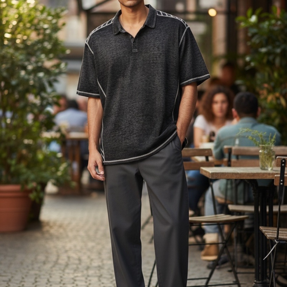 Buckle Black Heathered Knit Polo Shirt - XXL - Gray